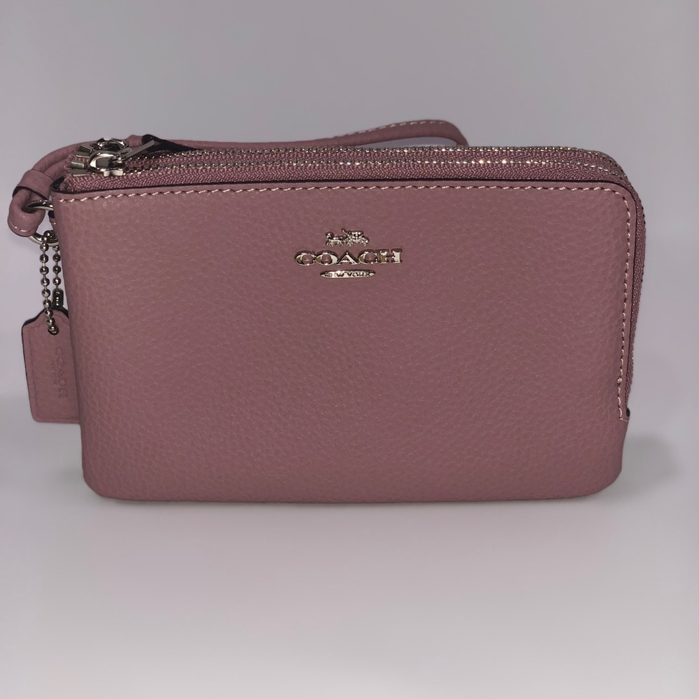 Coach Double Corner Zip Wristlet in Dusty Rose